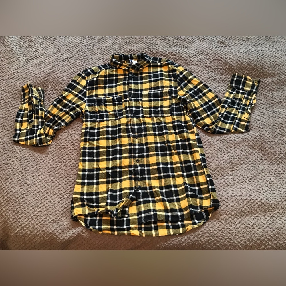 Bundle 3 for $10 black, yellow and white flannel shirt.